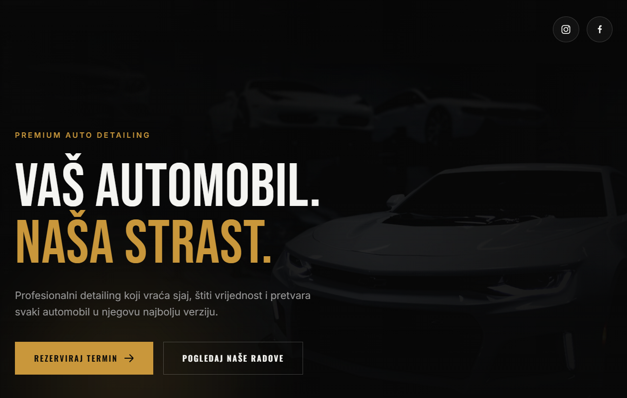 Početni ekran stranice Lasić Detailing