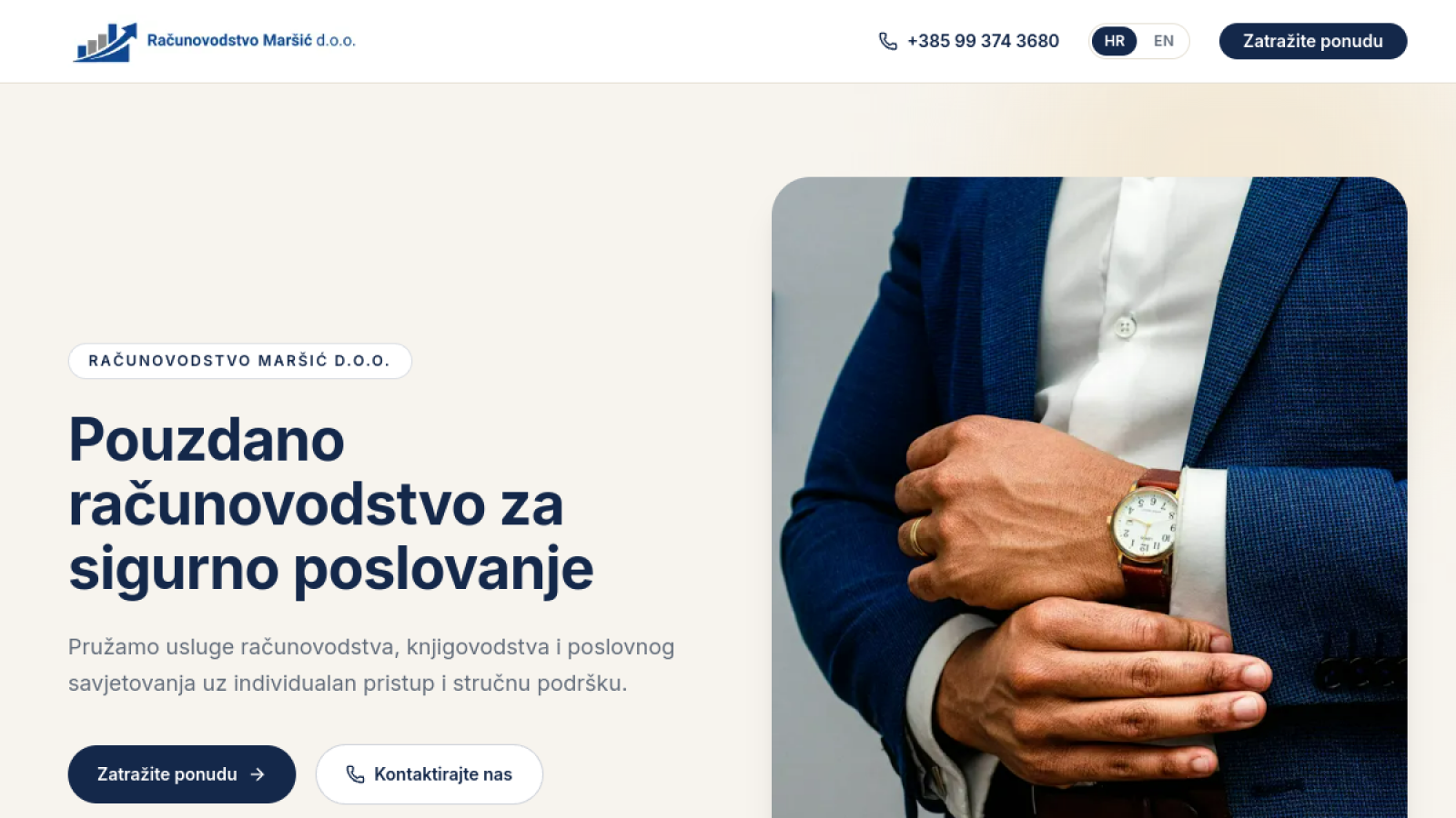 Početni ekran stranice Računovodstvo Maršić